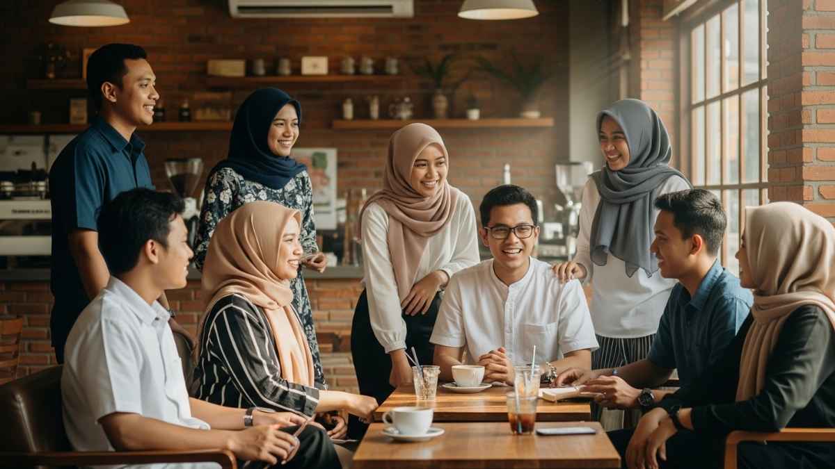 Mahasiswa berdiskusi di warung kopi membahas jobnas